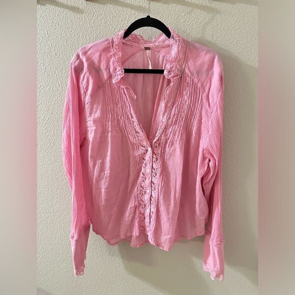 Free People | Clemence Lace Button Front Shirt Blouse | Peasant/Cottage Style XL - Picture 6 of 14